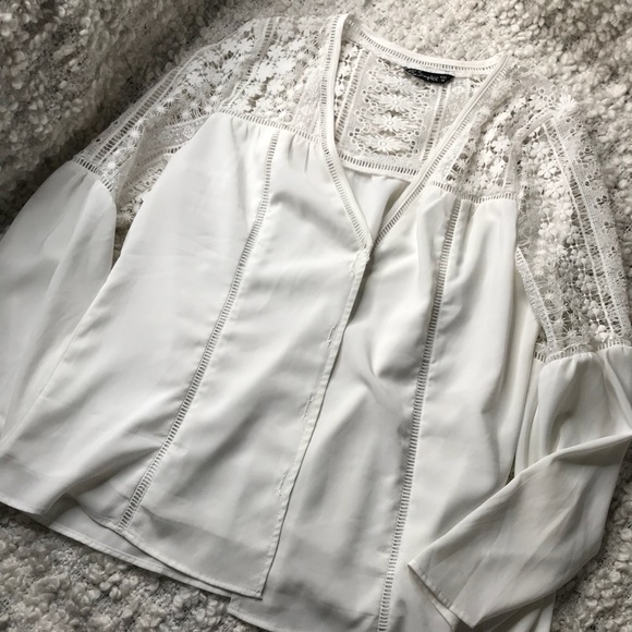 White Crochet Button Down Blouse - Picture 1 of 6